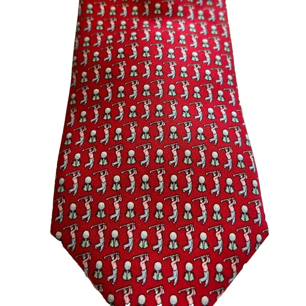 Vineyard Vines Mens Silk Tie Red Golf Swing Golfer Micro Print Preppy Novelty